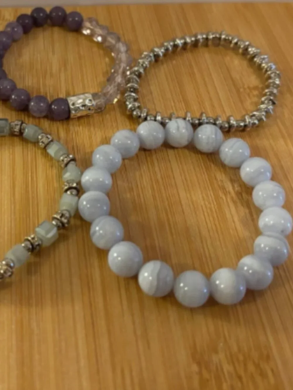 Handmade Gemstone Bracelet Stack Set of 5 NWT Chalcedony Amethyst Agate